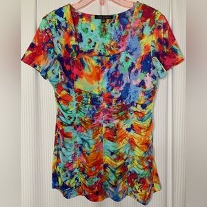 Linea Domani Limited Collection Short Sleeve Blouse Multicolored Small